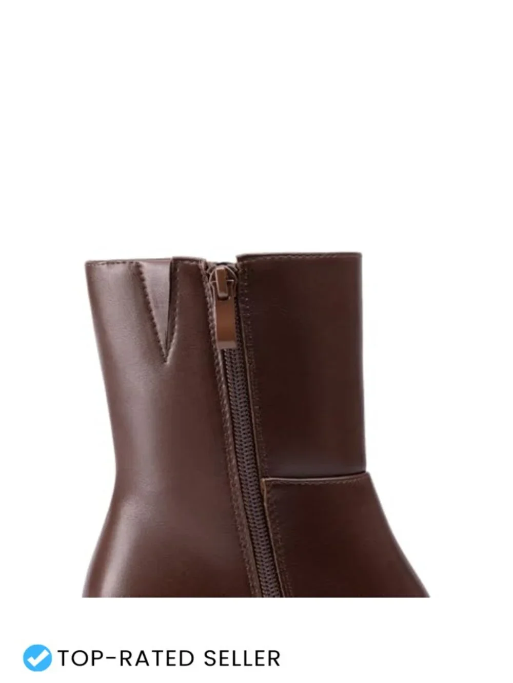 Square Toe Chunky Platform Ankle Boots Faux Leather Side Zip